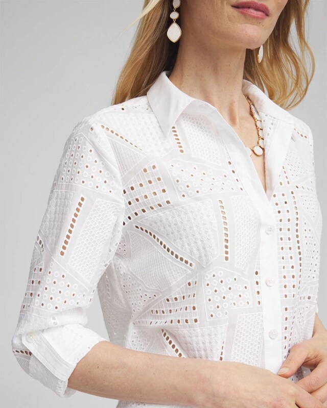 Mixed Eyelet Cotton Shirt - image 4